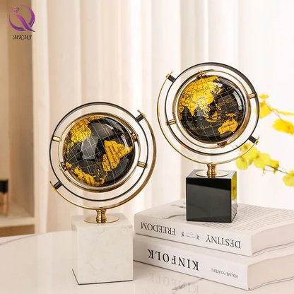 Light Luxury Marble Base Globe Ornament Highend Decorative Office Item Modern Metal Globe for Living Room Desktop Home Decor